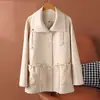 Abrigo de cuero con cordones de doble botonadura de longitud media para mujer Haining, gabardina elegante, nueva chaqueta de piel de oveja para otoño e invierno