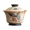 Tazón Cubierto Azul y Blanco Flintstone Rojo Dorado Pintado del Fabricante Tazón de Té Jin'An con Tapa Flor de Amor Mariposa Juego de Té de Cerámica Taza de Té de Gran Capacidad