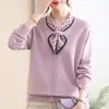 Suéter elegante estampado para mujeres de mediana edad, atuendo de otoño, top de moda, tejido de dos piezas falso, ropa para mujeres de mediana edad, capa base rejuvenecedora