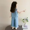 Ropa de Verano para Niñas, Lindo Conjunto de Mezclilla, Moda de Verano Chaleco Delgado con Lazo Conjunto de Dos Piezas para Niñas, Estilo de Verano Elegante