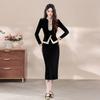 Terno de Veludo Estilo Tweed de Treze Linhas de Qualidade, Traje de Alta Costura, Conjunto Completo de Duas Peças com Saia Justa 5612-2