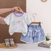 Comercio Exterior Niñas Manga Corta Floral 2026 Verano Nueva Moda Elegante Lazo Falda de Mezclilla Conjunto de Dos Piezas para Bebés Niñas