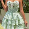Vestido de Verano 2026 para Mujer con Estampado Floral, sin Tirantes, de Atar, con Corte que Ceñe la Cintura y Minifalda con Tirantes Finos