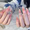 Manicura Hecha a Mano Uñas Portátiles Estilo Largo Parches de Manicura de Gama Alta Color Rosa Puro Huevo de Paloma Parches de Uñas Portátiles Producto Terminado
