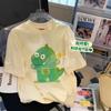 Camiseta de Manga Corta con Cuello de Bolsa de Algodón Puro con Estampado de Dibujos Animados Anime para Mujer 2024 Verano Nuevo Top Casual Holgado de Largo Medio