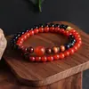 Nova Pulseira Estilo Chinês Círculo Duplo Sândalo Ágata Cinza Ágata Vermelha Jade Maçã Pulseira de Mão Dupla Moda Versátil Masculino e Feminino