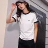 Camiseta de Manga Corta a Rayas con Tres Rayas de Verano para Mujer, Corte Ajustado, Estilo Americano, Hombro Normal, Top Corto