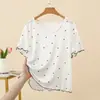 Camiseta de manga corta con estampado de estrellas de modal para mujer, ajuste holgado de verano, talla grande, top de cuello redondo, versátil, adelgazante, camiseta básica ligera