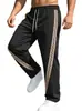 Calça Casual Esportiva Reta de Retalhos Listrados Marca Independente Transfronteiriça para Homens, Estilo de Rua Americano Solta Respirável de Perna Larga