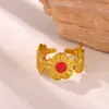 Anéis de Frutas Fofos de Aço Titânio, Anéis Abertos de Cereja e Morango Frescos Que Não Desbotam, Anéis de Nicho Banhados a Ouro 18K