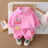 Moda Infantil Traje de Otoño 2025 Nuevo Estilo de Otoño para Niñas Manga Larga Labios Gruesos Conjunto de Dos Piezas Camisa Polo Tendencia