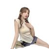 Suéter de punto de manga corta con diseño corto irregular para mujer, verano 2025, nuevo, entallado, adelgazante, con cuello semi alto, camisa básica
