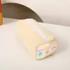 Estojo Quadrado Creme em Waffle de Aparência Sofisticada Estojo Azul Leite Bolsa de Armazenamento Fofa Caixa de Material Escolar para Estudante