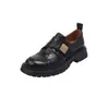 Mocassins Retro Estilo Britânico Bico Redondo Solado Grosso Para Pessoas Baixas Abertura Profunda 2024 Outono Textura de Mão Pele de Ovelha Slip-On Flats