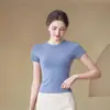 Top de yoga feminino, roupa esportiva para corrida e fitness, justo, respirável, secagem rápida, modelador, manga curta