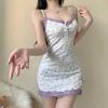 Lingerie Sexy Doce e Apimentada Vestido Floral Sexy Puro Desejo Modal Suspensório Sem Costas Pijama Saia Fada Quadril para Mulheres