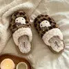 Pantuflas de algodón con peluche de Hello Kitty y estampado de leopardo para el calor del hogar, suela gruesa, antideslizantes, suela suave, para usar en exteriores en otoño/invierno, pantuflas peludas