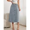 Saia Jeans Feminina Europeia e Americana Transpassada Elegante com Amarração Lateral Estilo Solto Vintage com Fenda Saia Jeans Feminina de Comprimento Médio