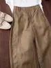 Pantalones de pierna ancha de cintura alta de estilo perezoso de moda de este año para mujer, pantalones casuales cómodos holgados de lino Tencel color marrón para verano