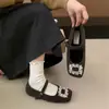Zapatos Mary Jane grises con forro de polar y suela suave, cálidos y mullidos, con un pequeño diseño de rombo cuadrado y una sola tira