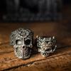 Anillo de Calavera Palaciega Estilo Oscuro Europeo y Americano Monarca No Muerto de Plata Tailandesa Vintage Desgastado Anillo Ajustable de Moda Unisex