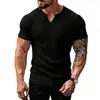 Amazon Transfronteiriça Novo Estilo de Verão Gola V Esportes ao Ar Livre Casual Cor Sólida Manga Curta Camiseta para Homens em Estoque