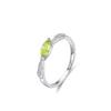 Anillo de plata esterlina S925 con forma de hoja de diamante de imitación verde manzana, anillo pequeño fresco de personalidad femenina para novia