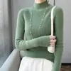 Suéter top moderno, versátil y cómodo, tejido de lana sin costuras, capa interior de lana pura, acanalado, corte ajustado y adecuado como capa base para mujer.
