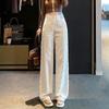 Calça jeans branca feminina, estreita, reta, comprida, outono, trançada, larga, cintura alta, solta, comprimento até o chão, calça casual