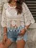Ropa de protección solar transfronteriza europea y americana para la playa, top de punto calado de ganchillo para mujer, pareo de bikini para la playa con flecos, estilo casual