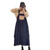 Vestido de Mezclilla con Tirantes Estilo Japonés para Mujer Estilo Literario Vintage Color Sólido Cubre Carnes Adelgazante Holgado Sin Mangas Versátil Vestido Largo para Mujer