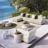 Juego de Sofá de Exterior para Patio de Villa, Tumbona Impermeable de Teca y Ratán, Muebles de Ocio para Terraza y Jardín de Casa Modelo