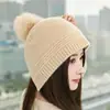 Chapéu de Tricô 100% Caxemira Pura Outono/Inverno com Fenda nas Costas para Mulheres Cobertura para a Cabeça Proteção para as Orelhas Chapéu com Pom-Pom Chapéu da Moda Quente Proteção contra o Frio
