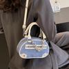 Bolso de Lona Denim para Mujer 2024 Nueva Moda Corea del Sur Cadena Bolso Cuadrado Pequeño Color Contraste Bolso de Mano Texped a la Moda Bolso Bandolera