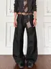 Jeans Raw Denim Estilo High Street Americano para Homens e Mulheres, Calças Pretas Flares Cleanfit, Calças Longas Retas Largas Soltas, Tendência