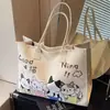 Bolsa de Lona Desenho Animado Estilo Coreano Feminina Grande Capacidade Nova 2025 Bolsa de Compras Portátil para Exterior Bolsa de Mãe Bolsa de Ombro