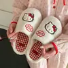 Pantuflas de Algodón Auténticas de Gato Hello Kitty, Pantuflas de Casa Cómodas de Invierno de Moda para Mujer, Zapatos Cálidos para Embarazadas, Zapatos de Algodón