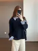 Zedaijiayi Leve Relaxado Tecido Air-Layer Sarja Escovada Color-Blocked Falso Duas Peças Gola Camisa Moletom Solto