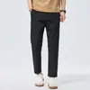 Pantalones Casuales Finos de Nueve Puntos para Hombre Verano 2026, Pantalones Rectos Ajustados de Moda de Alta Calidad, Pantalones de Seda de Hielo para Hombre