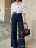 Jeans Largos de Pierna Ancha Elásticos de Cintura Alta Color Azul Oscuro para Mujer TEMU TK Amazon Transfronterizos Europa