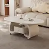 Mesa Lateral Móvil Simple de Gama Alta Lujo Ligero Moderna Ovalada de Piedra Sinterizada Sala de Estar Uso Doméstico Sensación de Gama Alta Apartamento Pequeño Mesa de Café