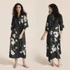 Roupão Feminino Estampado Plus Size de Verão, Roupão de Banho de Cetim Imitação de Seda de Luxo, Roupa de Casa Feminina