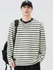 Feng She Roupa Masculina / Camiseta Masculina de Manga Longa Listrada Solta Gola Redonda Retrô Japonês Versátil Camada Base Pesada Roupa Íntima