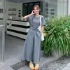 Vestido Camiseta Casual de Verano 2026, Moda Nueva, Juvenil, Adelgazante, Sencillo y Elegante, Retro, Cintura ceñida con Cinta, Manga Corta