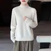 Camiseta básica de lana 100% pura para mujer con cuello semi-alto, otoño e invierno 2026, corte holgado, versátil, suéter de punto grueso
