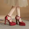 Jin Gang M11502 Bico Fino Salto Grosso Vazado Camada Dupla Impermeável Plataforma Salto Super Alto Sapato de Salto Único Feminino 2024 Sapatos de Casamento Sapatos de Noiva