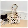 Bolsa de Ombro tipo Balde em Lona com Bolinhas Estilo Francês Estampada Tote para Mulheres Simples Casual Estilo Preguiçoso Bolsa de Pulso/Ombro