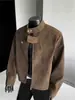 Jaqueta de Couro PU Tie-dye Americana Masculina Primavera Outono Corte Justo Gola Alta de Piloto Roupa Externa Estilosa Bonita Toque de Luxo Jaqueta de Baseball