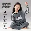 Pijama para Niñas Primavera y Otoño Cuello Redondo Manga Larga Traje de Algodón Tallas Medianas y Grandes Niñas Princesa Ropa de Casa Traje