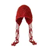 Gorro de Punto con Bola de Borla Roja para Mujer, Adelgazante del Rostro, Adecuado para Viajar en la Pradera del Oeste de Sichuan, Gorro de Lana de Punto Calado